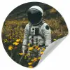 Astronaut - Bloemen - Veld - Geel Wandcirkel behangsticker klein -3d