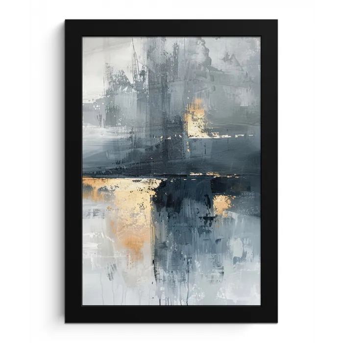 Kunst - Grijs - Goud - Abstract fotolijst zwart zonder passe partout klein -3d