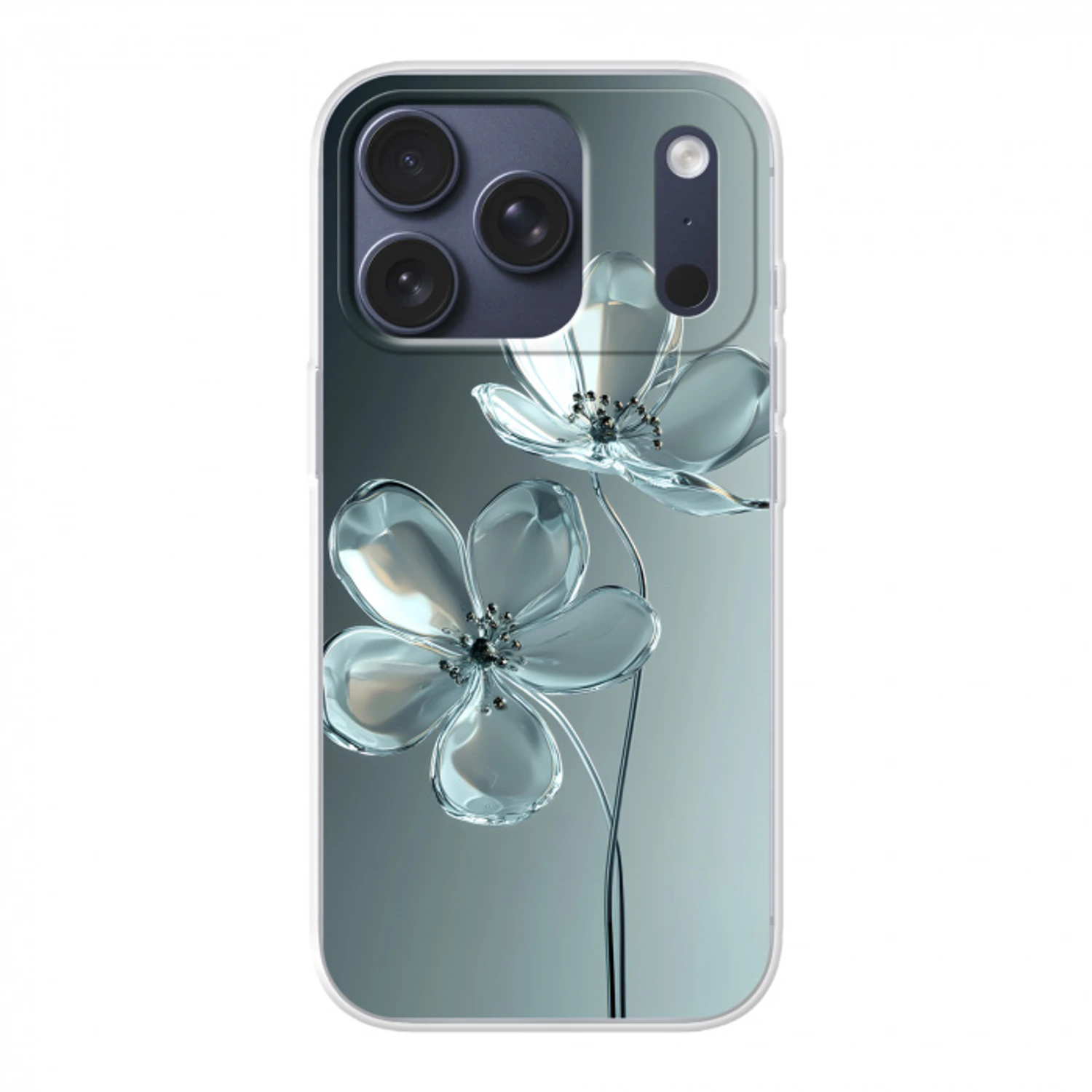 Kristal - Bloemen - Grijs Telefoonhoesje iPhone 17 Pro klein -3d