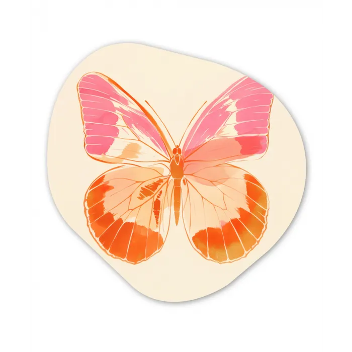 Oranje - Vlinder - Minimalistisch Wandcirkel Organisch Plexiglas middel -3d