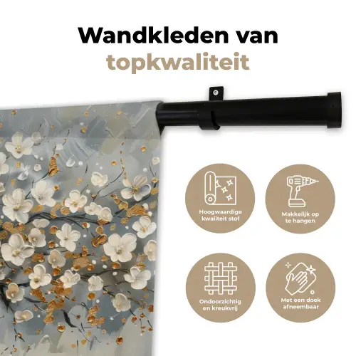 Boom - Bloemen - Wit - Natuur - Kunst Wandkleed katoen klein -sfeer2