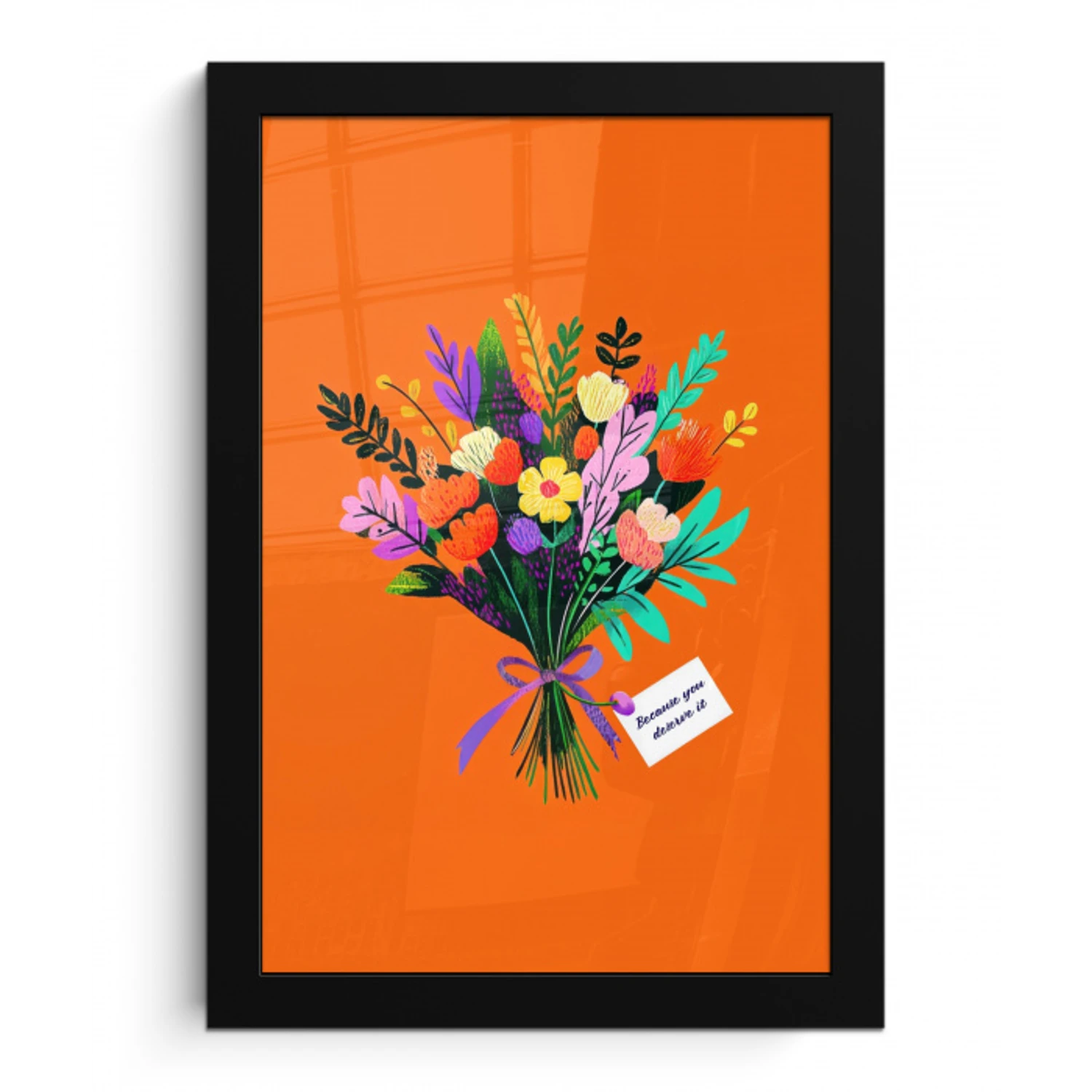 Kaartje - Boeket - Bloemen fotolijst zwart zonder passe partout klein -3d