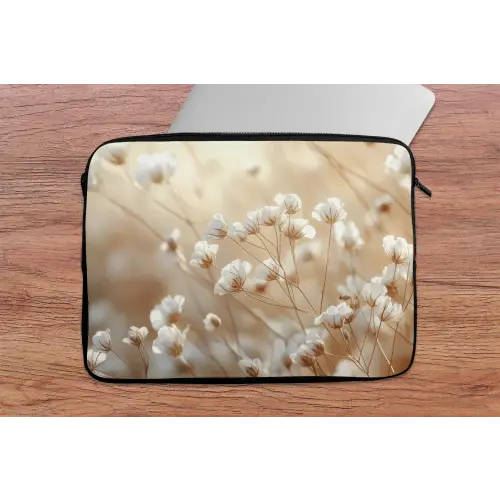 Wilde - Bloemen - Wit laptophoes neopreen klein -tafel
