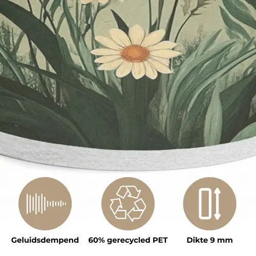 Bloemen - Bladeren - Zon - Groen Akoestische PET Vilt - Rond klein -closeup_NL