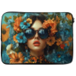 Vrouw - Bloemen - Oranje - Blauw - Modern laptophoes neopreen klein -zkaufland3dotto