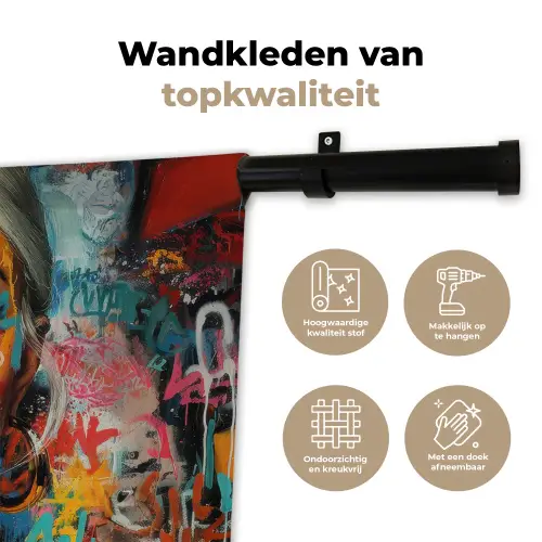 Vrouw - Kauwgom - Graffiti - Love Wandkleed katoen klein -sfeer2