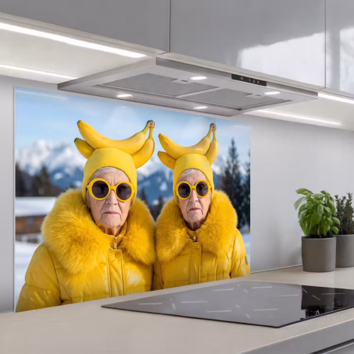 Spatscherm keuken - Vrouwen - Bananen - Geel