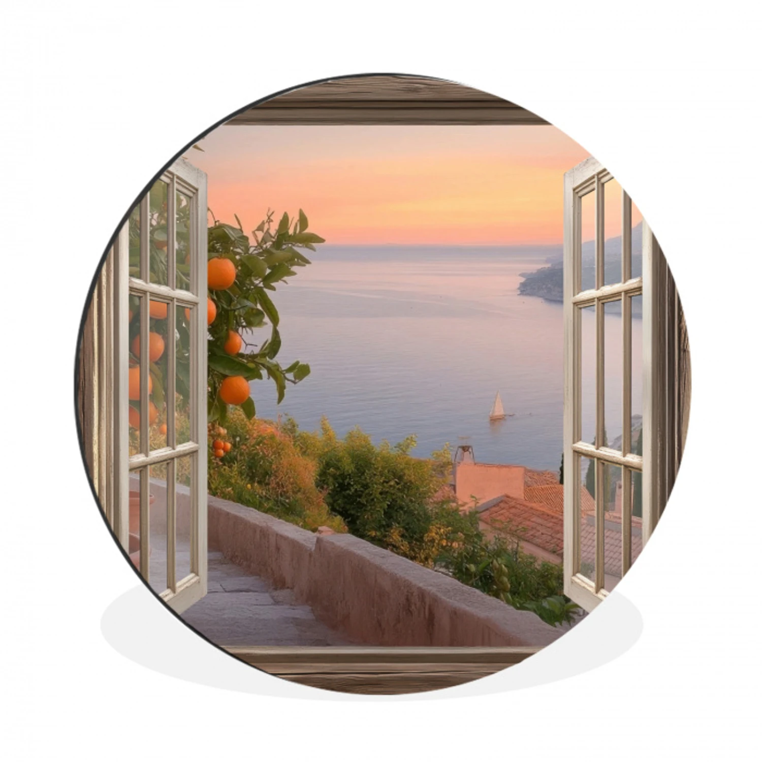 Doorkijk - Uitzicht - Meer - Landschap Wandcirkel aluminium klein -3d