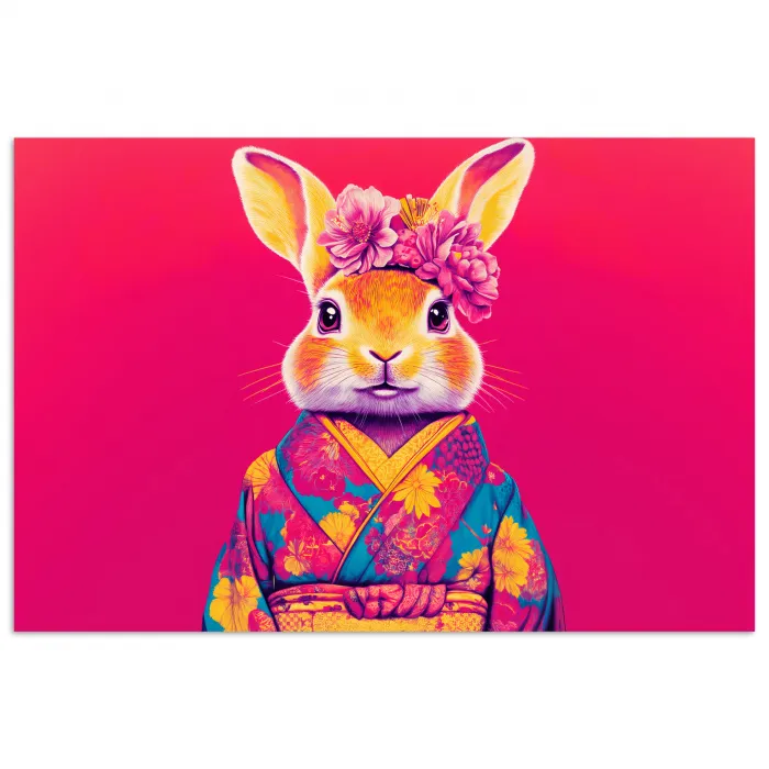 Konijn - Bloemen - Kleurrijk - Kimono poster papier klein -3d