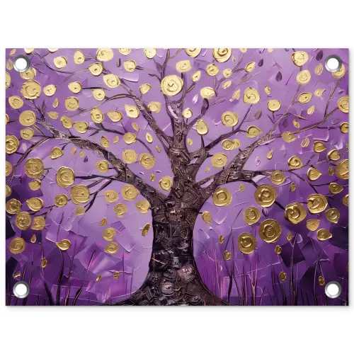 Levensboom - Boom - Paars - Goud - Modern tuinposter los doek klein -3d
