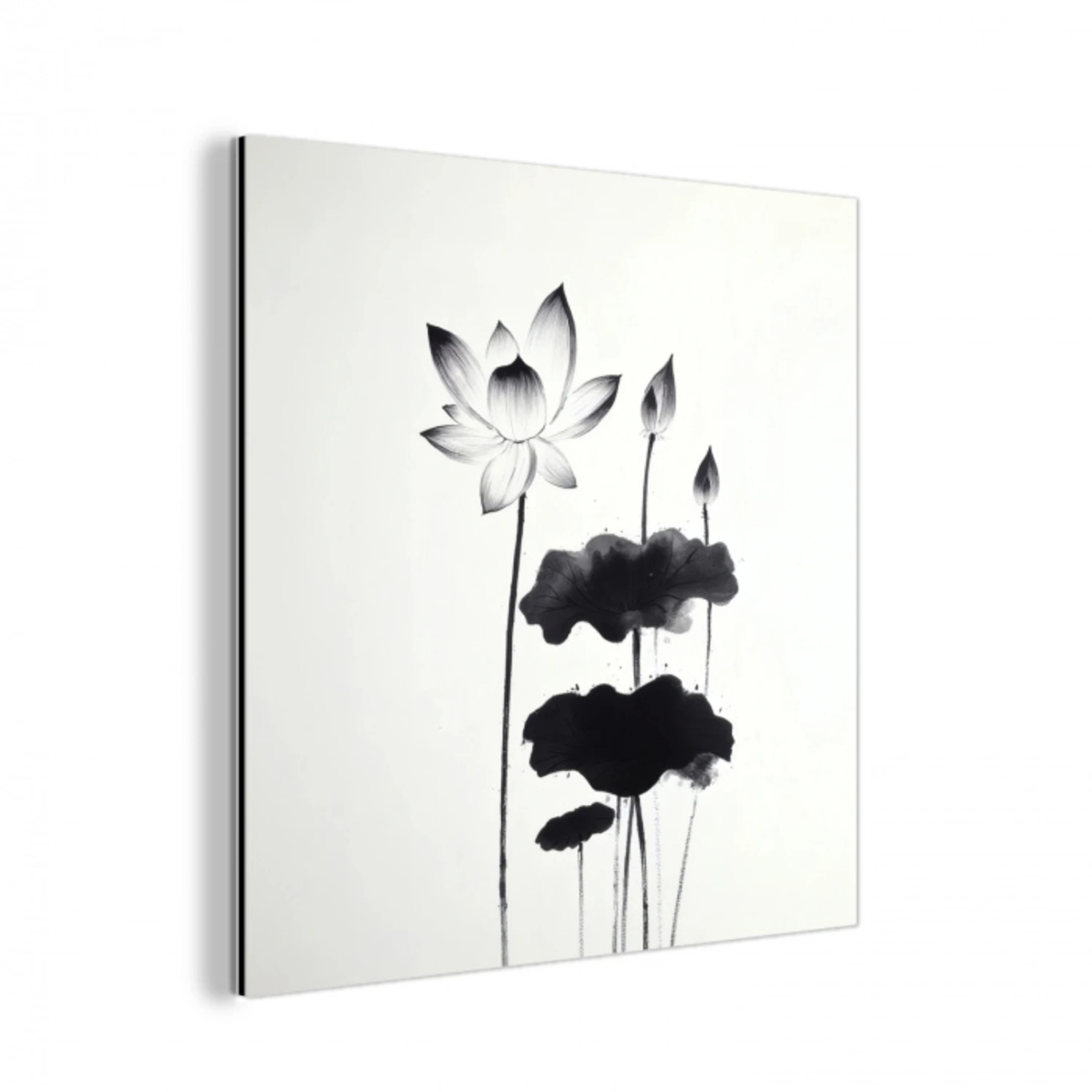 Bladeren - Zwart - Lotusbloem - Minimalitisch aluminium wit klein -3d