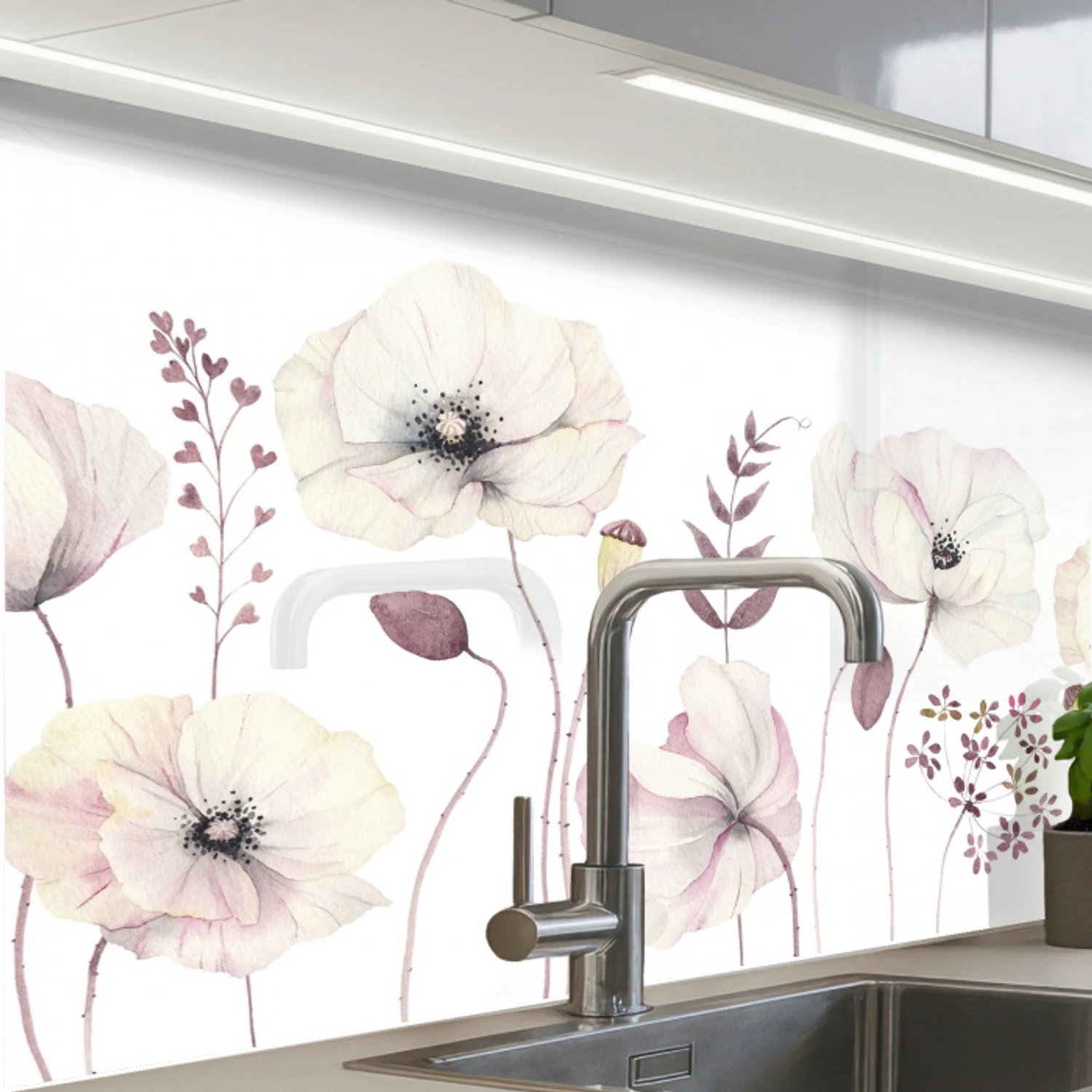 Bloemen - Pastel -  Planten - Wit keuken achterwand 2 middel -zzzz3d_schuin