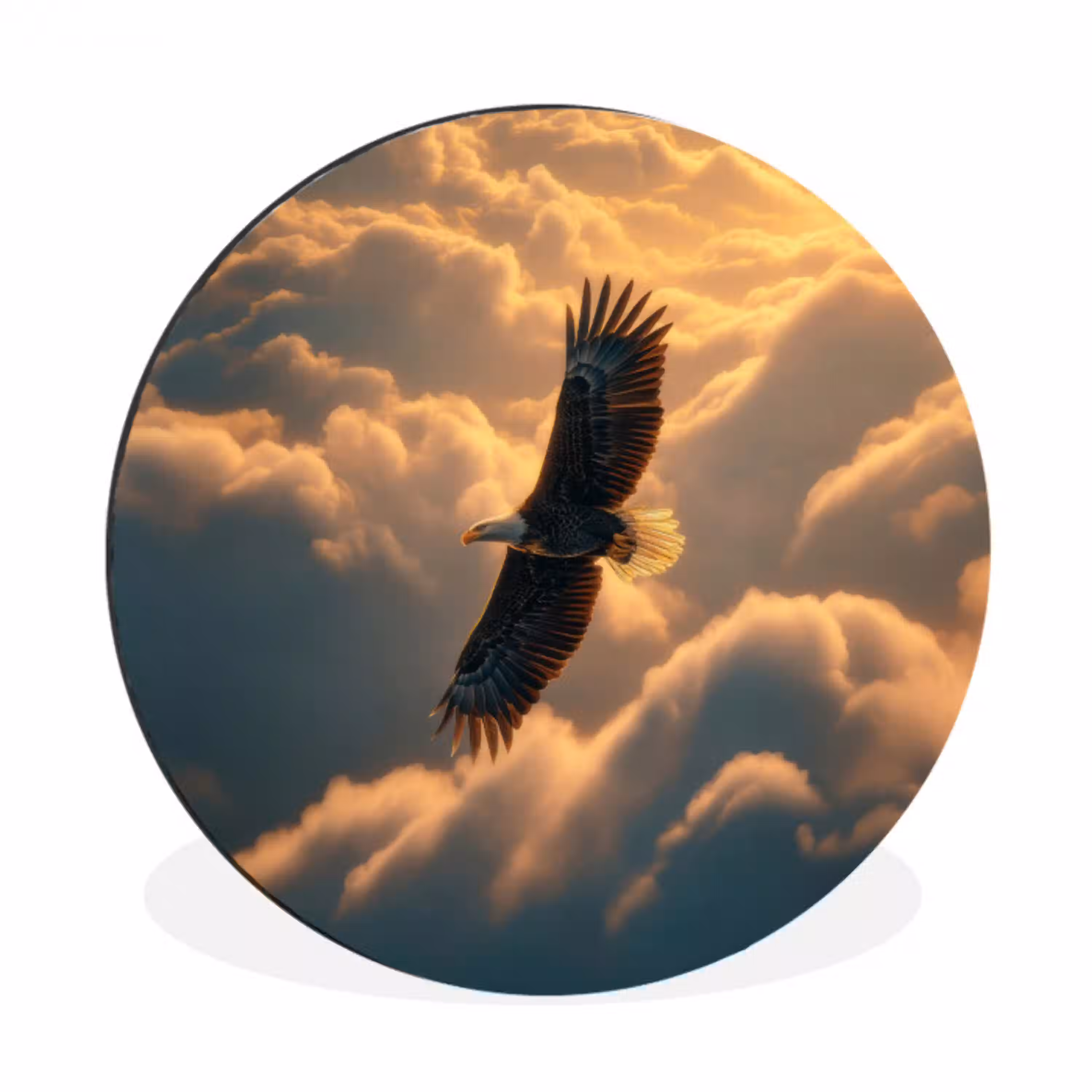 Adelaar - Wolken - Zon Wandcirkel aluminium klein -3d