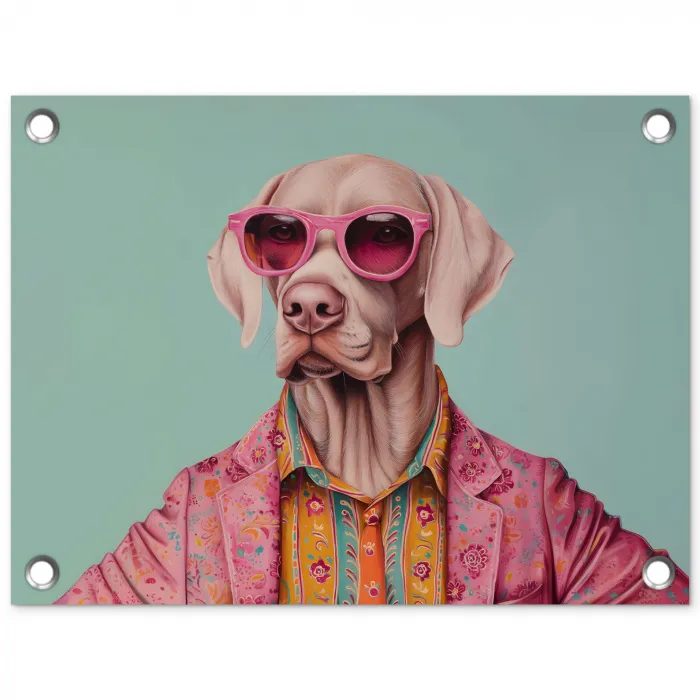 Hond - Overhemd - Bloemen - Bril tuinposter los doek klein -3d