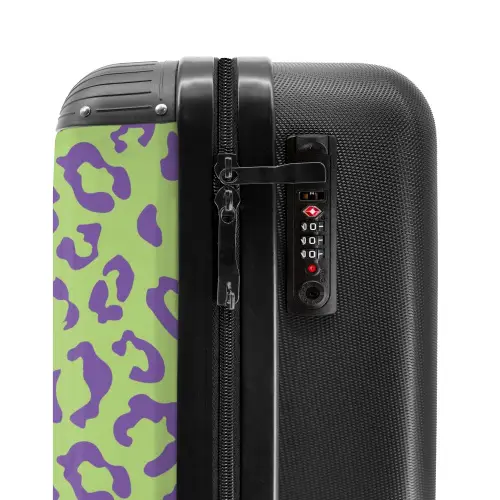 Dierenprints - Panterprint koffer in paars en groen NBS - Handbagage koffer - Kinderen Unisex middel -slot