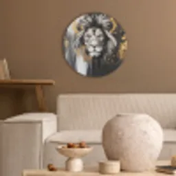 Leeuw - Portret - Verfspatten - Grijs Akoestische PET Vilt - Rond klein -sfeer1