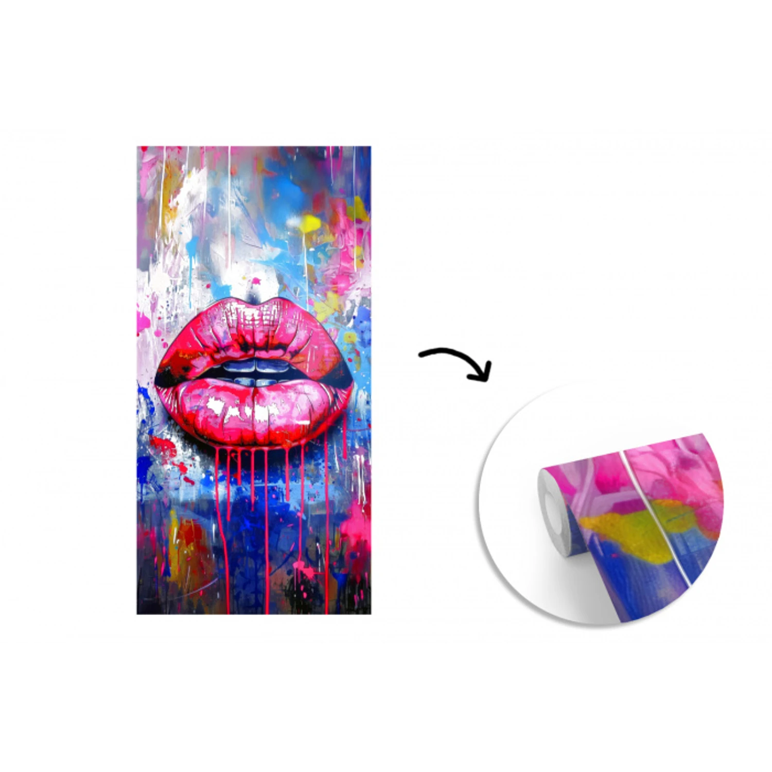 Graffiti - Lippen - Felroze - Geschilderd fotobehang vinyl groot -3d