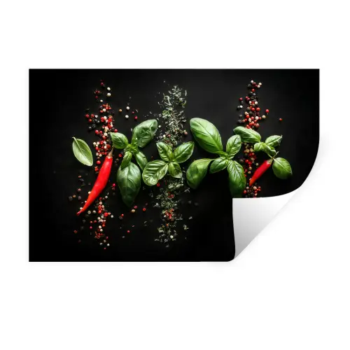 Chilipepers - Basilicum - Blaadjes - Rood Muursticker klein -3d