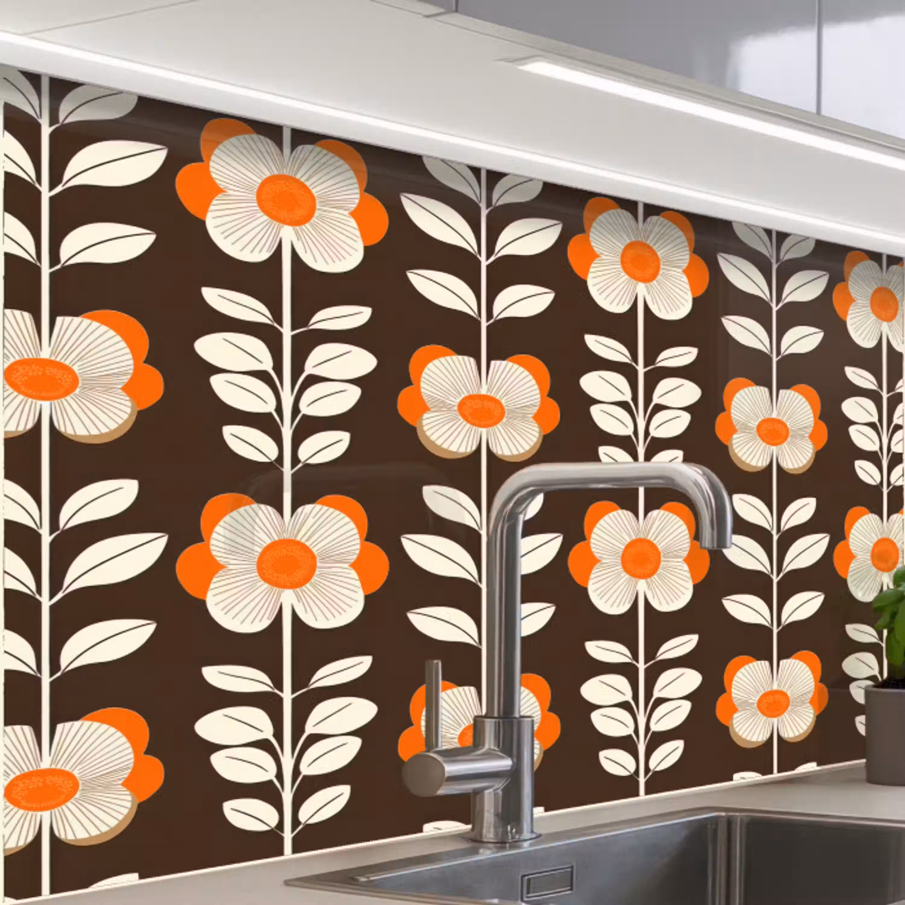 Bloemen - Retro - Bruin keuken achterwand 2 middel 865 -zzzz3d_schuin