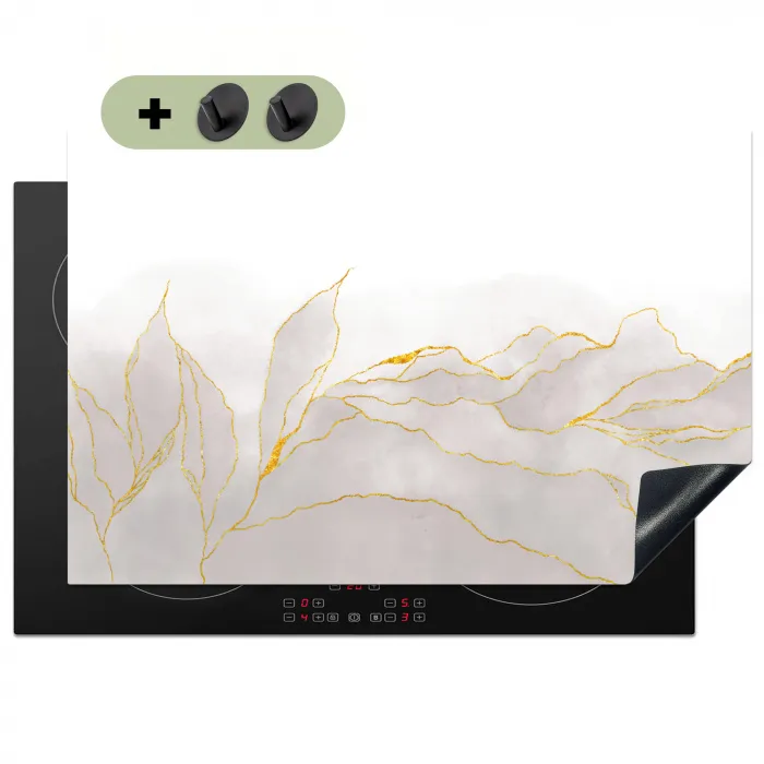 Marmerlook - Grijs - Goud - Chic - Marmer Inductie beschemer met haakjes klein -3d