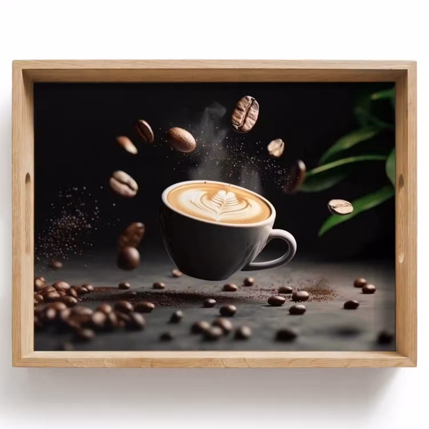 Tablett - Cappuccino - Tasse - Bohnen - Braun