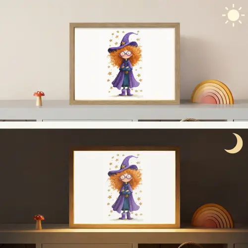 Toverheks - Sterren - Paars Light Box met batterij (Wandlamp kind) middel -sfeer3_kind