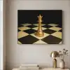 Koningin - Schaakstuk - Geblokt - Goud Textielframe zwart klein -sfeer2