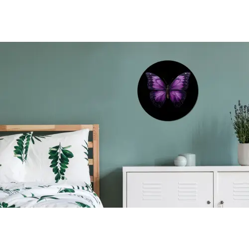 Vlinder - Paars - Levendig Wandcirkel aluminium klein -slaapkamer