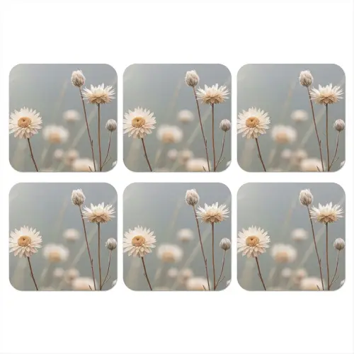 Strobloemen - Wit - Daglicht onderzetter kurk middel -3d