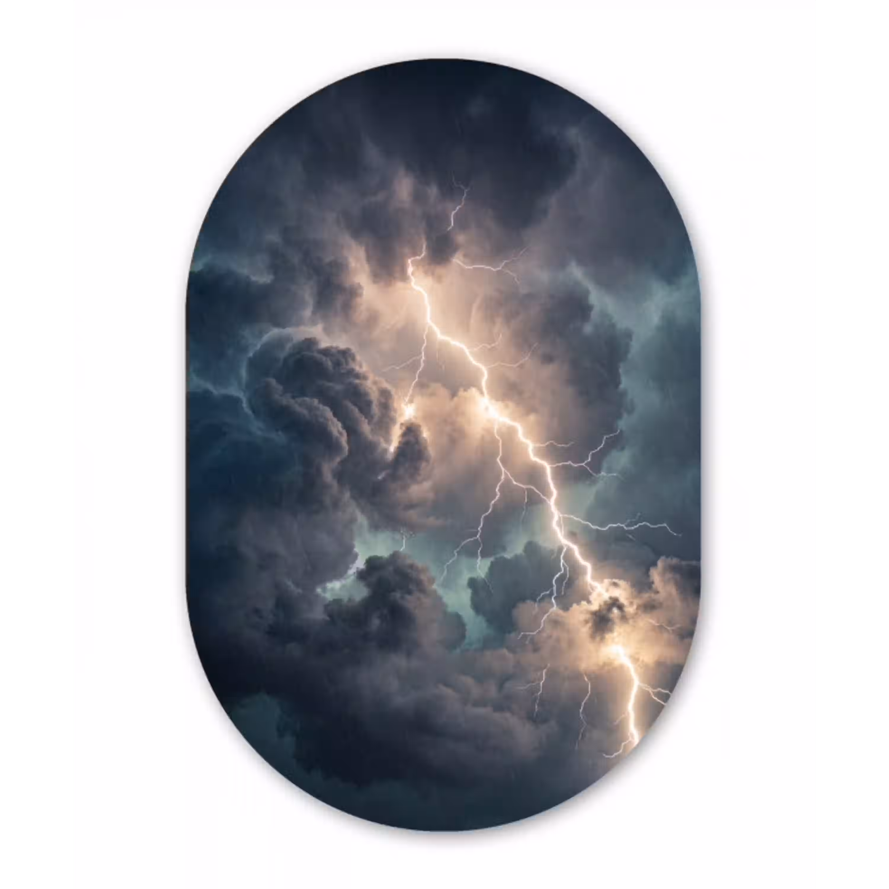 Bliksem - Storm - Natuur - Donker Wandcirkel Ovaal Aluminium middel -3d