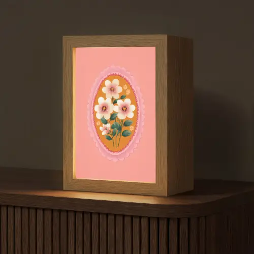 Illustratie - Bloemen - Rand - Roze Light Box met kabel (Tafellamp) klein -z3d_website