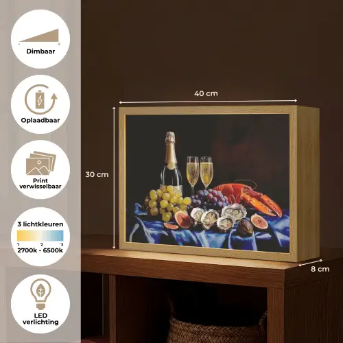 Champagne - Luxe - Oesters Light Box met batterij (Wandlamp) middel -USP_websiteoverzichtNL