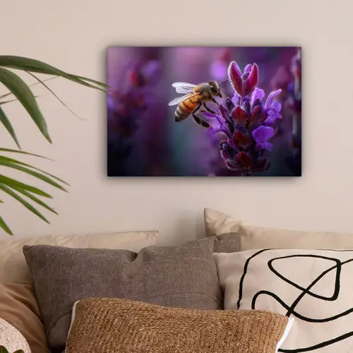 Honingbij - Paarse bloemen - Details canvas 2cm klein -sfeer1