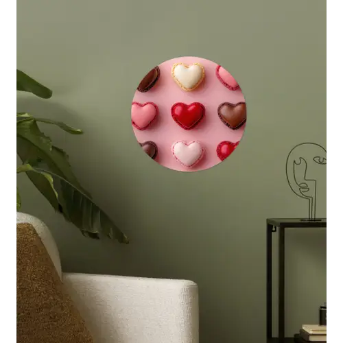 Macarons - Hartjes - Kleurrijk - Roze Wandcirkel behangsticker klein -sfeer2