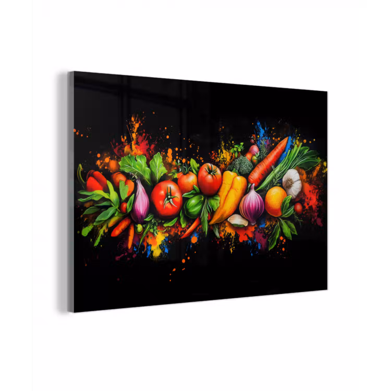 Glas schilderij - Groente - Eten - Kruiden - Graffiti - Koken