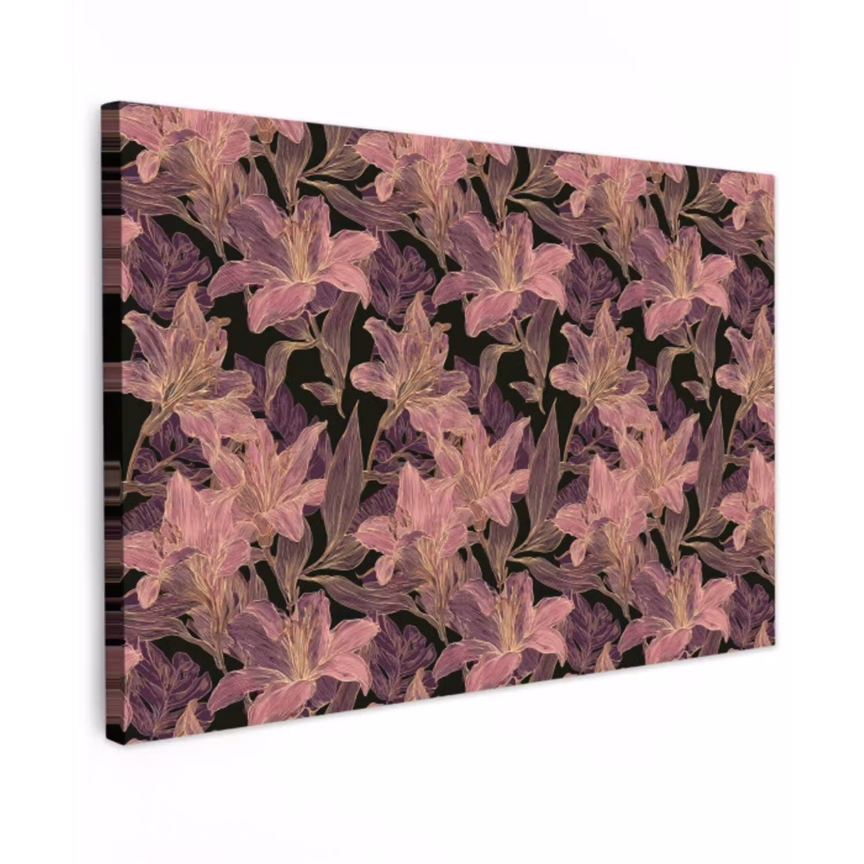 Lelies - Patroon - Paars - Goud Tuinposter op houten frame 2 cm dik klein 845 -3d