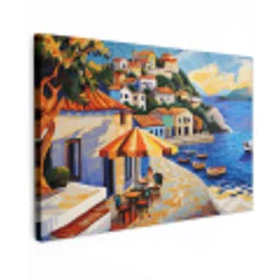 Kustdorp - Huisjes - Mozaïek - Zee Tuinposter op houten frame 2 cm dik klein -3d