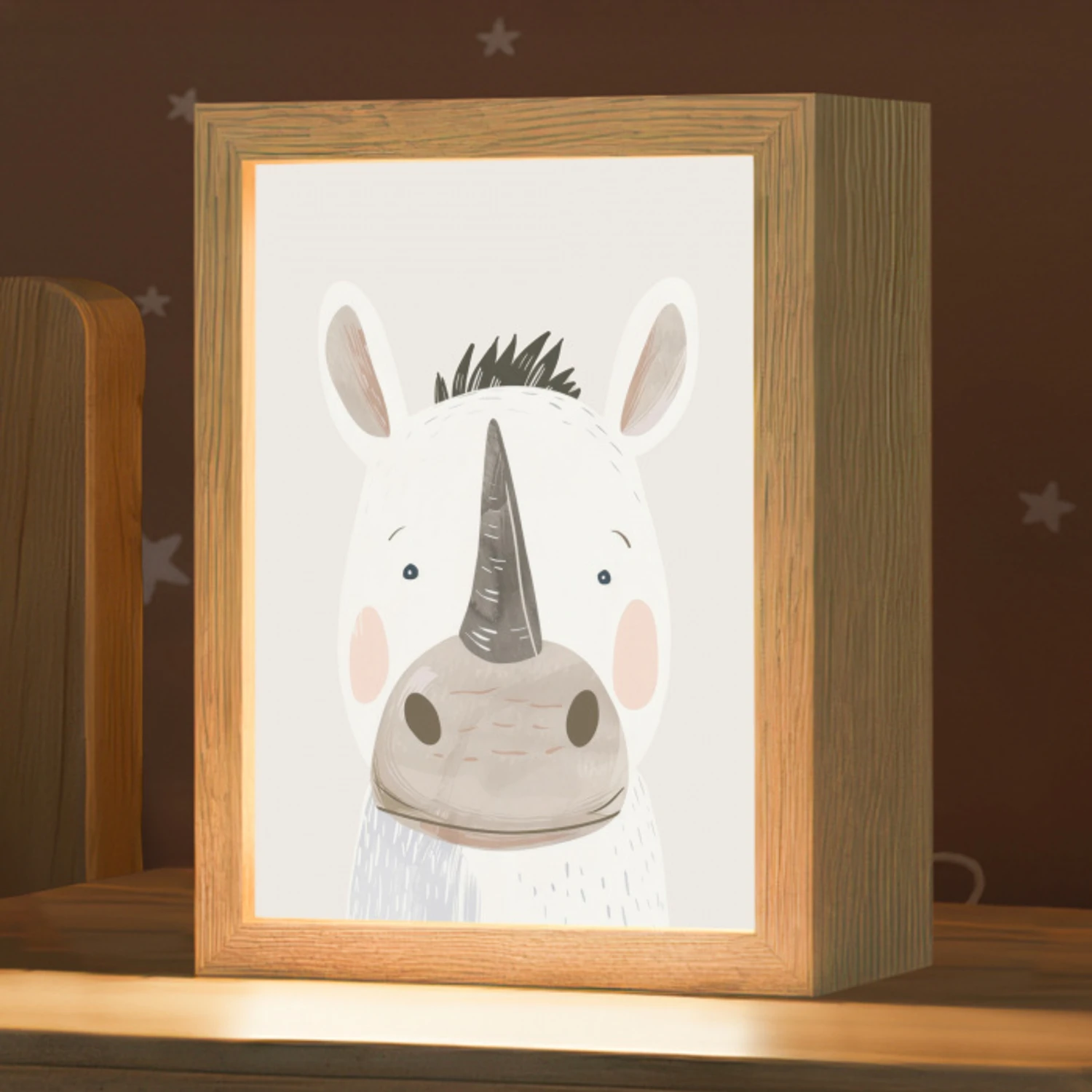 Neushoorn - Wilde dieren - Pastel kleuren Light Box met kabel klein -zzz_3d_website