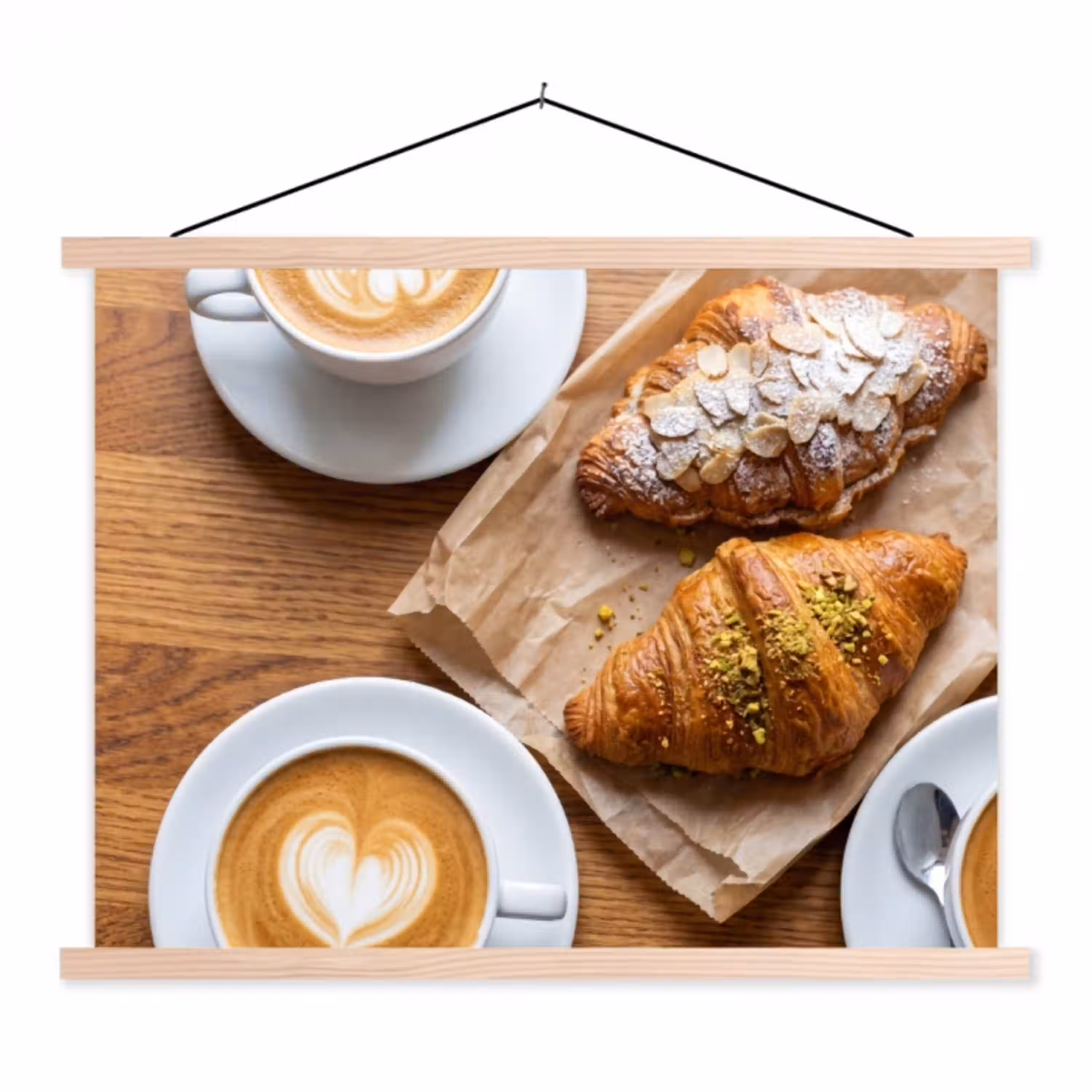 Eten - Croissant - Koffie - Ontbijt - Modern textielposter latten blank klein -3d