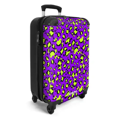 Panterprint in limoengroen op paarse achtergrond NBS - Handbagage koffer - Volwassenen Unisex middel -productfoto_3d