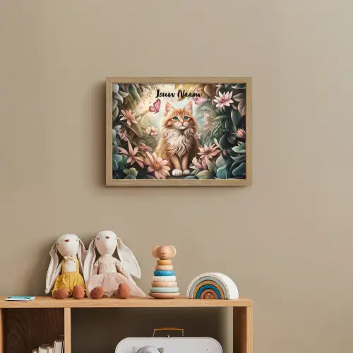 Kat - Bloemen - Vlinders - Roze Light Box met batterij (Wandlamp kind) middel -sfeer2_kind