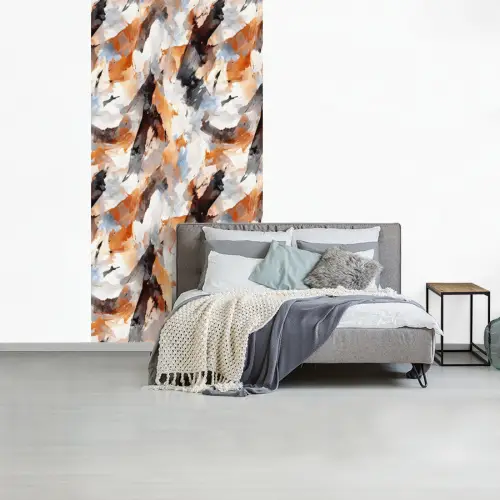 Penseelstreken - Oranje - Grijs fotobehang vinyl groot 64 -slaapkamer