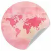 Wereldkaart - Roze - Vaag Wandcirkel behangsticker klein -3d