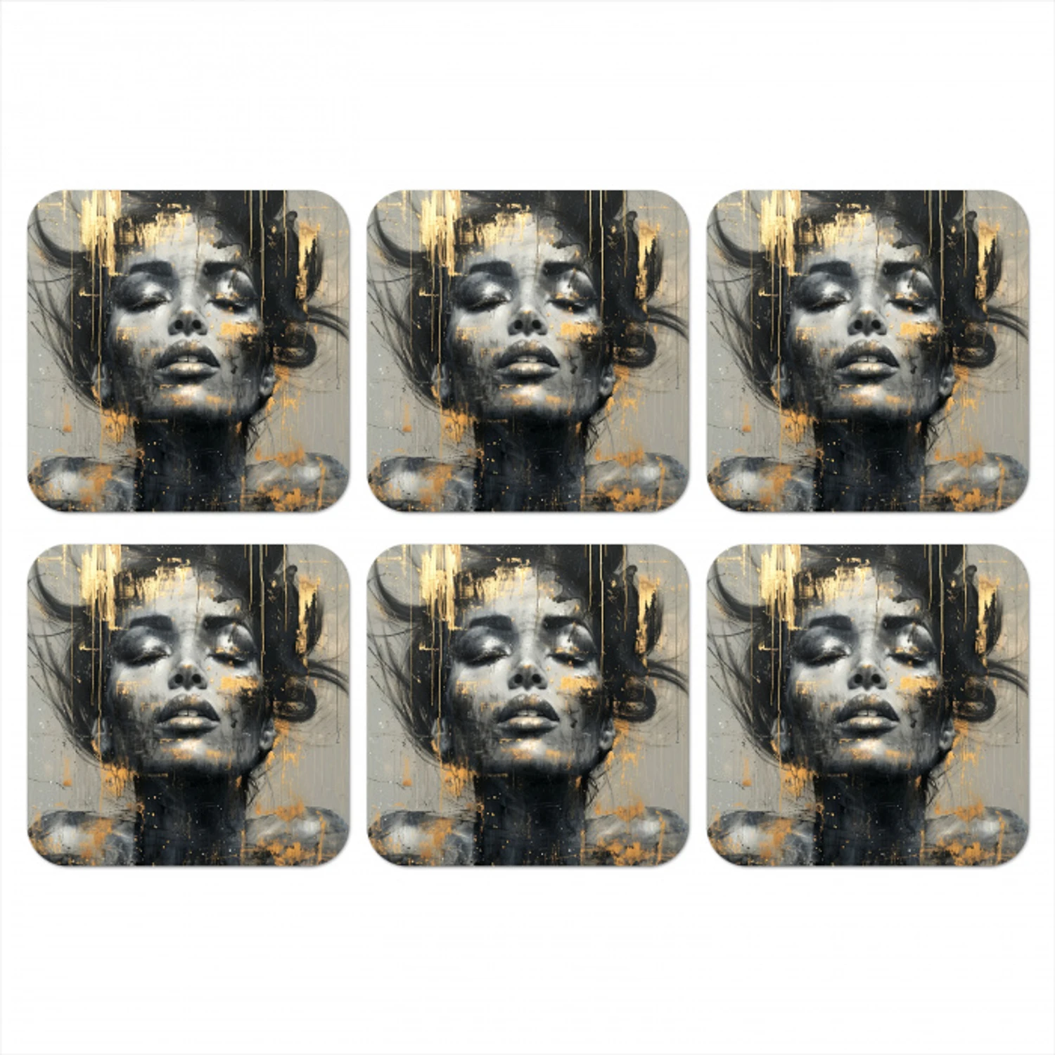 Vrouw - Kunst - Goud - Abstract - Glamour onderzetter kurk middel -3d