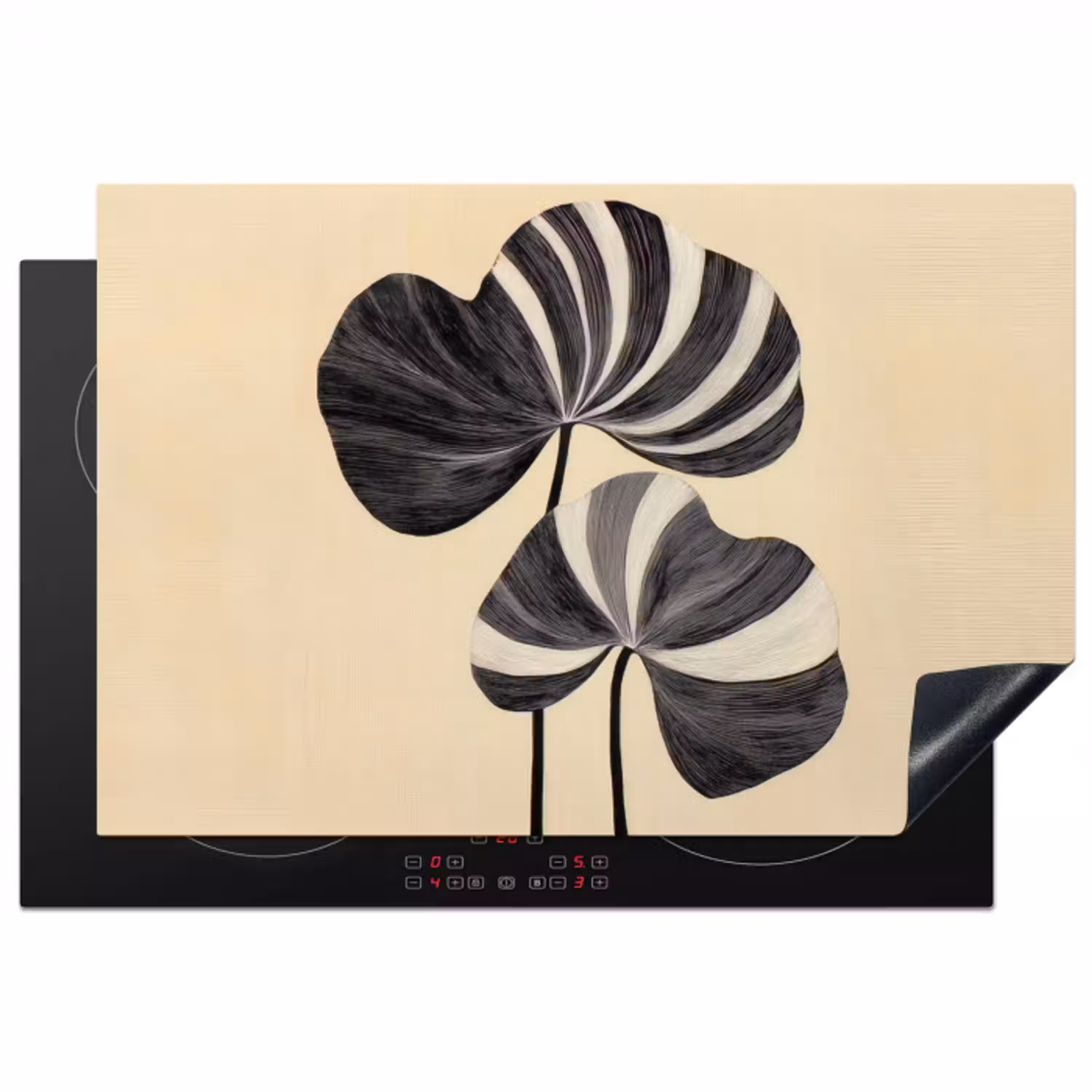 Zwart - Bladeren - Strepen - Minimalistisch Inductie beschermer vinyl 3mm klein -3d