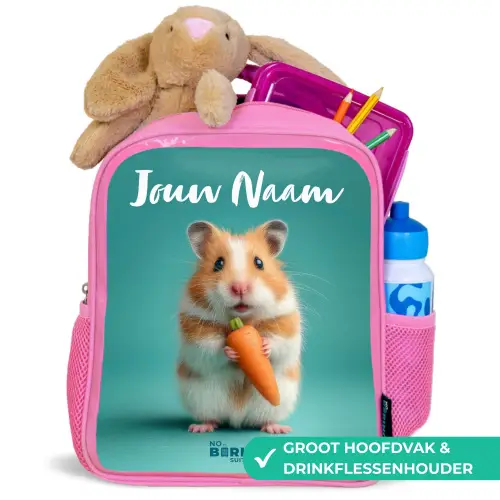 Hamster - Wortel - Dier Kinderrugzak - Roze middel -inhoud_NL