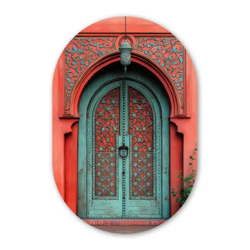 Lantaarn - Deur - Turquoise Wandcirkel Ovaal Forex klein -3d