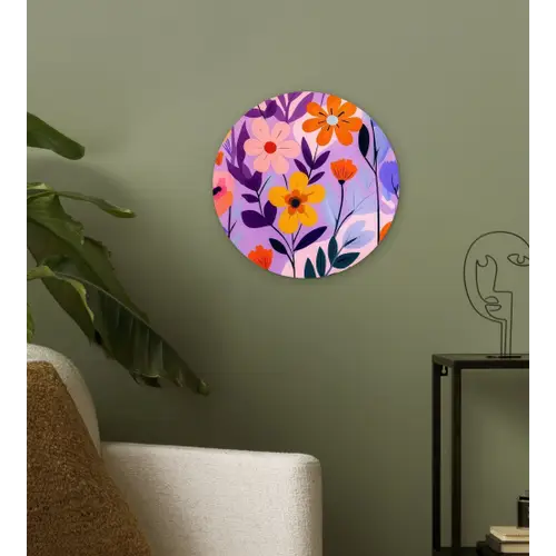 Bloemen - Kleurrijk - Bladeren Wandcirkel kunststof plaat 5mm dik klein -sfeer3