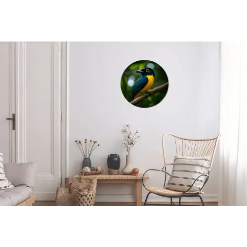 Vogel - Tak - Geel - Bladeren Wandcirkel aluminium klein -woonkamer