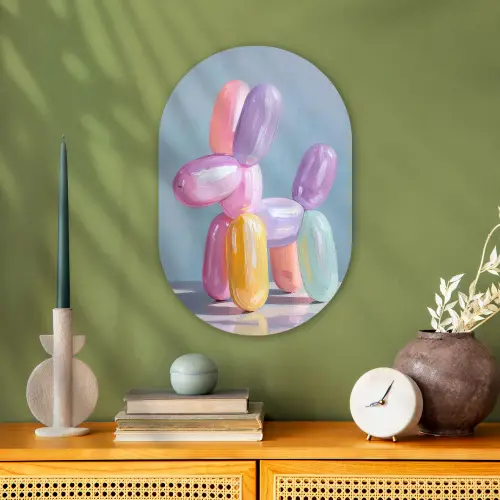 Dier - Ballon - Pasteltinten - Glanzend Wandcirkel Ovaal Forex klein -sfeer2
